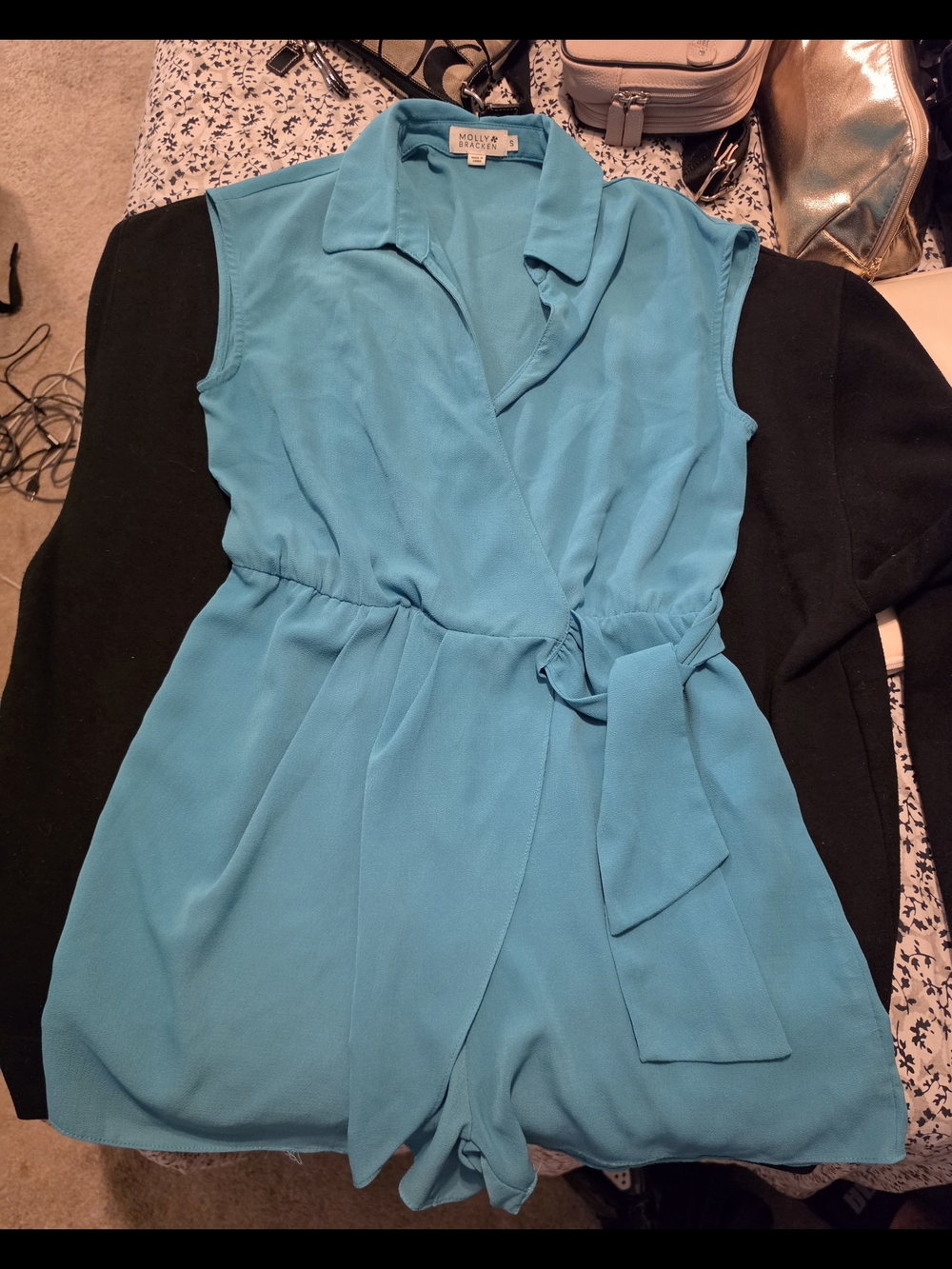 Molly Bracken Teal Sleeveless Wrap Romper